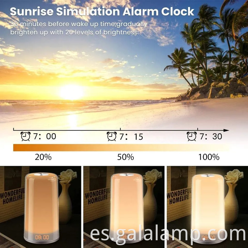 Luz de despertar simulación Sunrise Simulación Digital LED despertador Control táctil